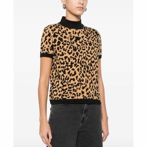 NWT DKNY Cap Sleeve Mock Neck Cheetah Jacquard Sweater